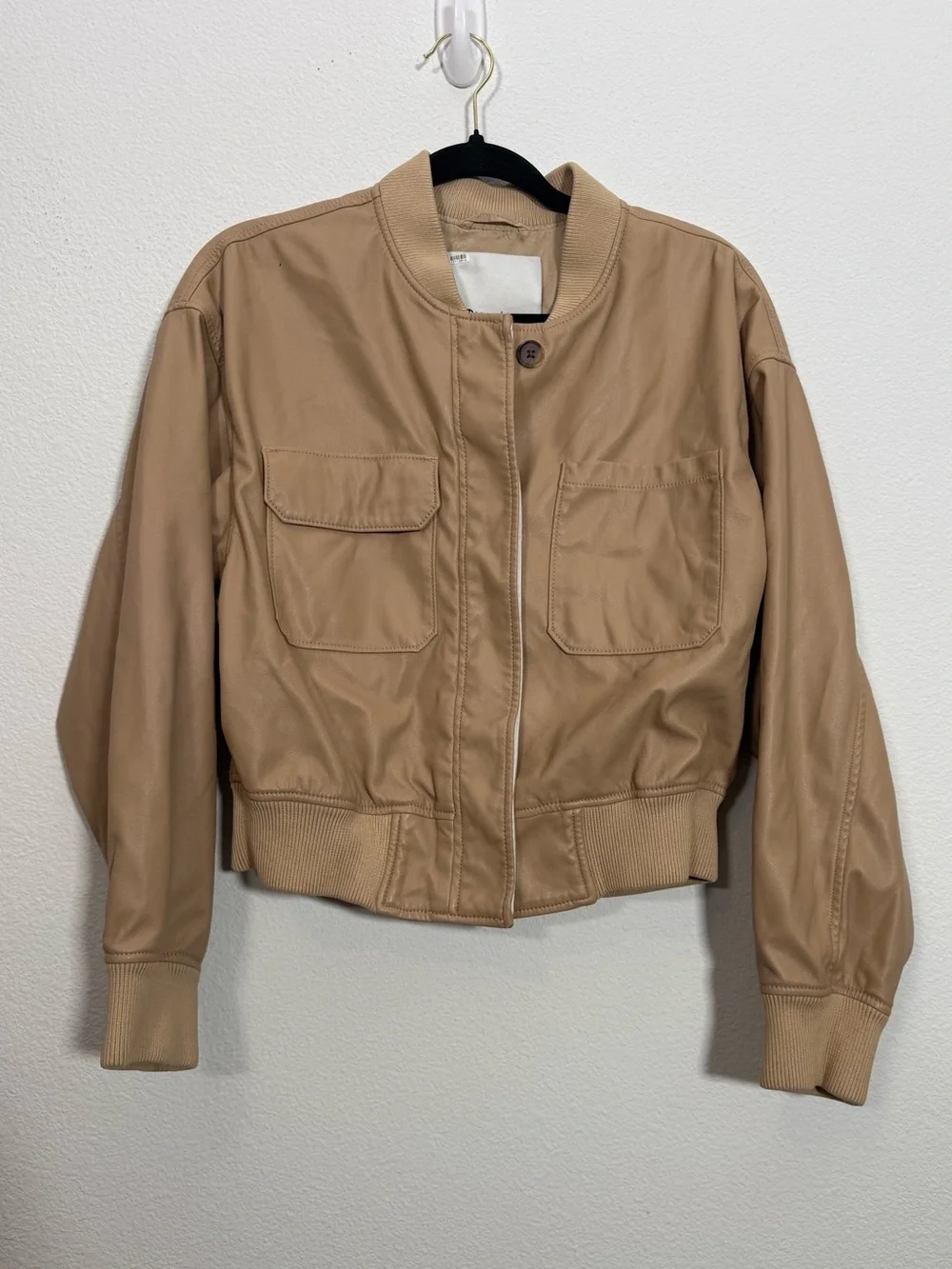 3.1 Phillip Lim Beige Leather Bomber Jacket Minimalist Quiet Luxury‎ Cropped